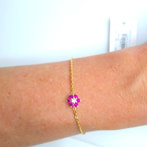 Kate Spade Myosotis Flower Bracelet in Pink + Gold Dainty Delicate Jewel… - Picture 2 of 14